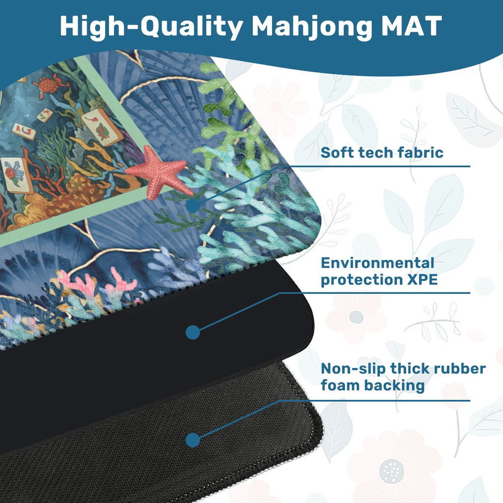 Mermaid Mahjong Mat, Sea Of Life Marbled Blue And Coral Reef