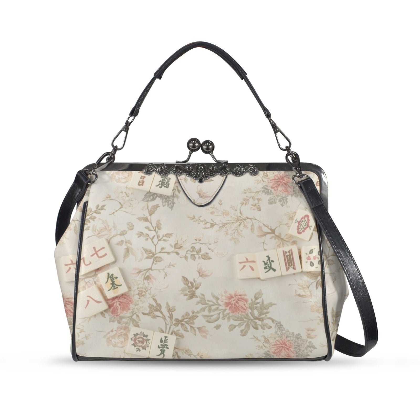 Vintage Floral Mahjong Lover Preppy Kisslock Crossbody Shoulder Bag