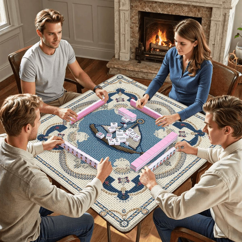 The Sea Is Calling And I Must Go Nautical Faux Needlepoint Mahjong Mat