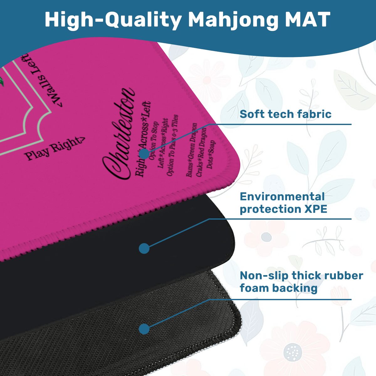Mini Mahjong Mat With Instructions, Hot Fuscia Floral  (Ship Rolled up)