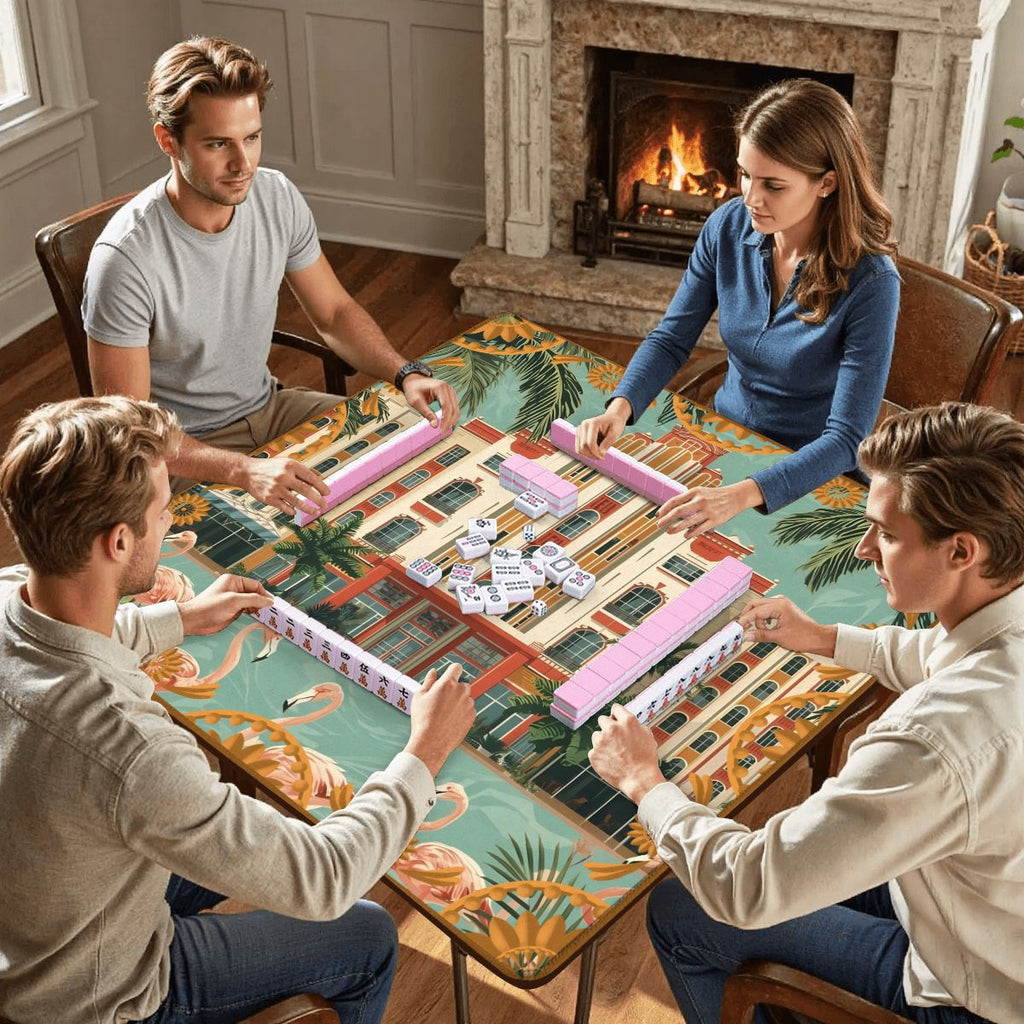 Art Deco Old World Florida Flamingo Row Mahjong Mat