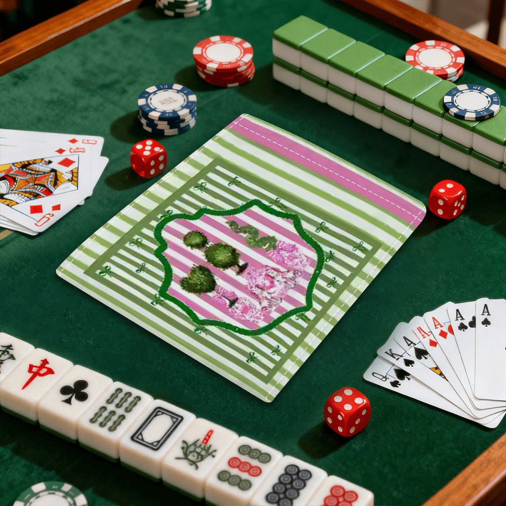 Staffordshire Preppy Pink Green Striped 4 Mahjong Card Holder with Line Finder