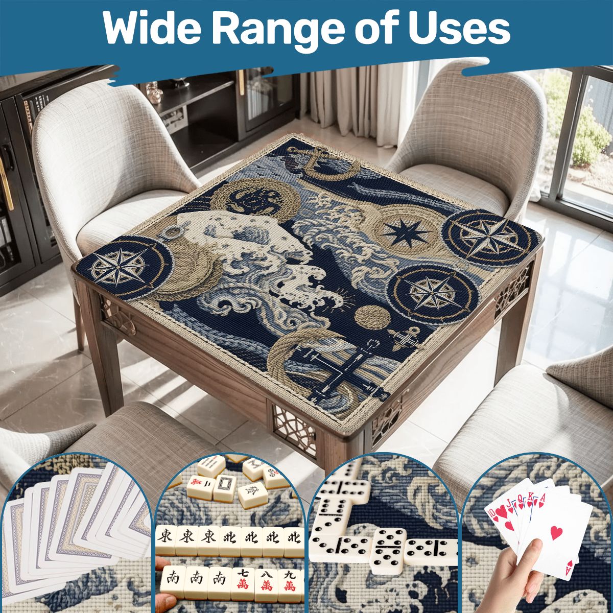 Where The Wind Blows, Faux Needlepoint Nautical Mahjong Mat