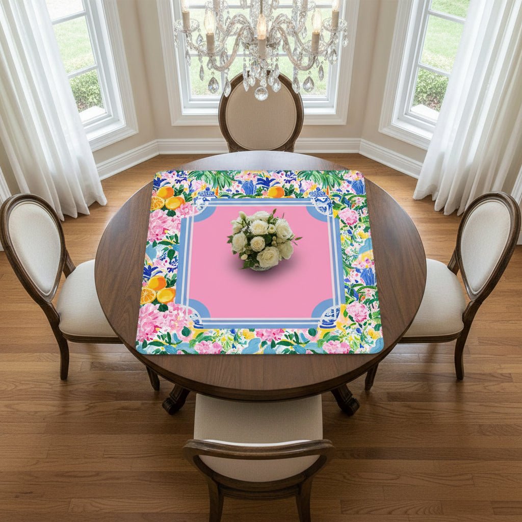 Preppy Pastel Floral Chinoiserie Mahjong Mat 33"x33"