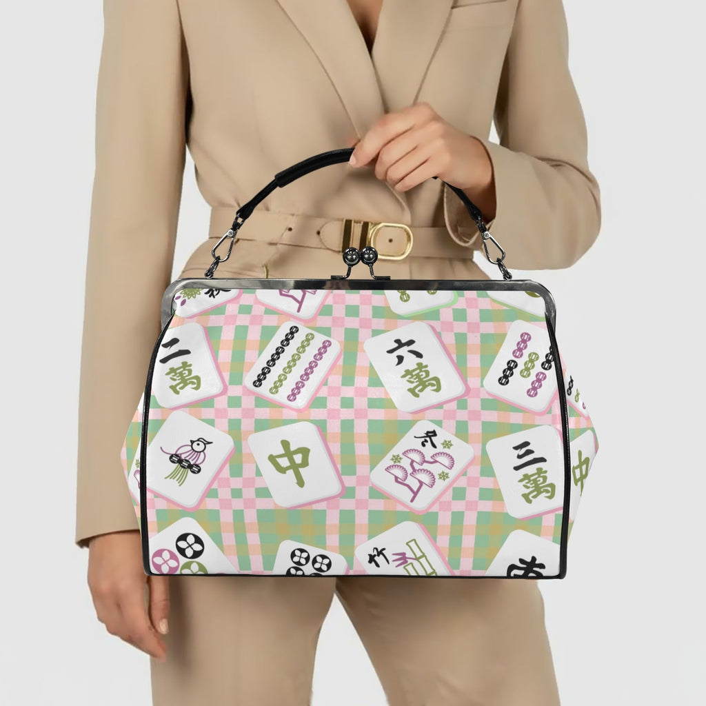 Mahjong Preppy Pastel Modern Kisslock Trendy Shoulder Bag Kisslock Crossbody Shoulder Bag