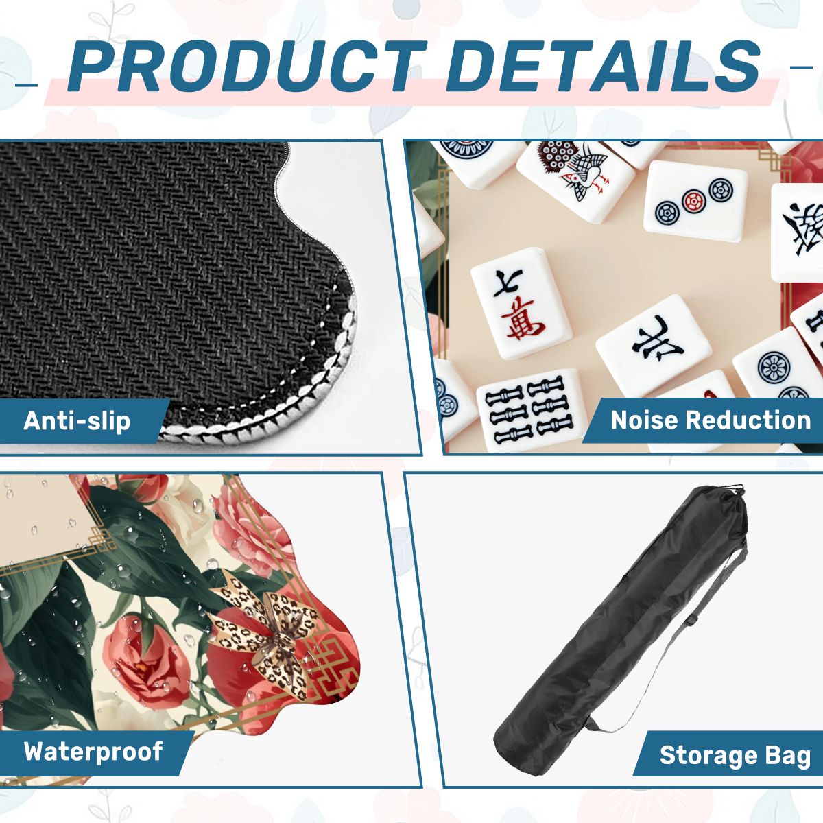 Floral Charleston Camellias Scalloped Mahjong Mat