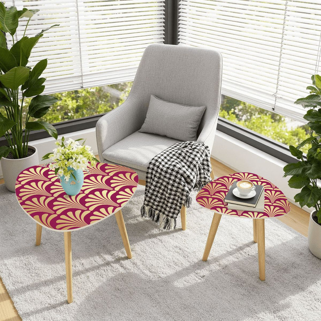 Art Deco Modern Nesting Tables In Burgundy And Gold