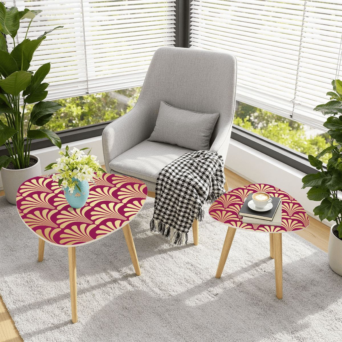 Art Deco Modern Nesting Tables In Burgundy And Gold