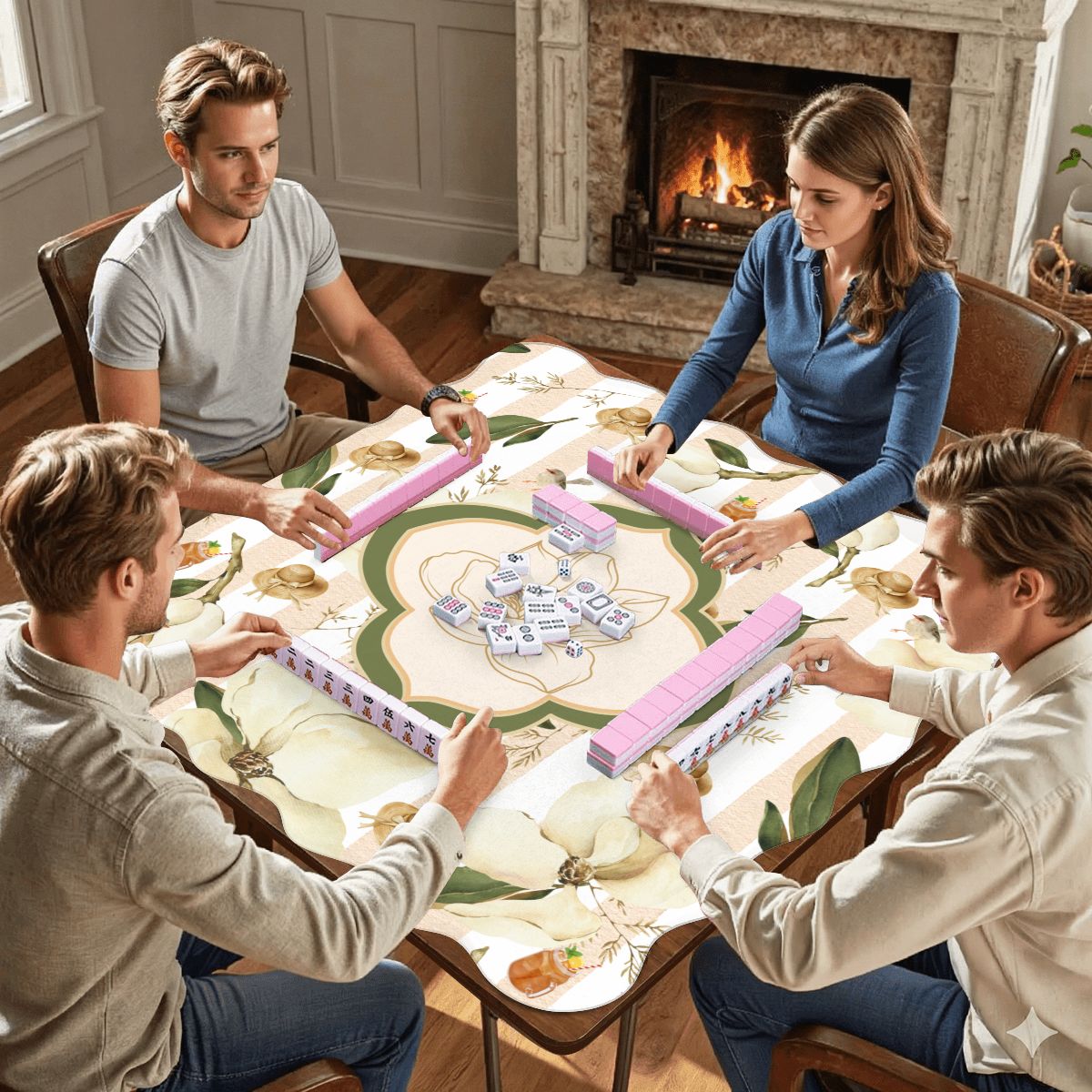 Magnolias And Sweet Tea Scalloped Mahjong Mat