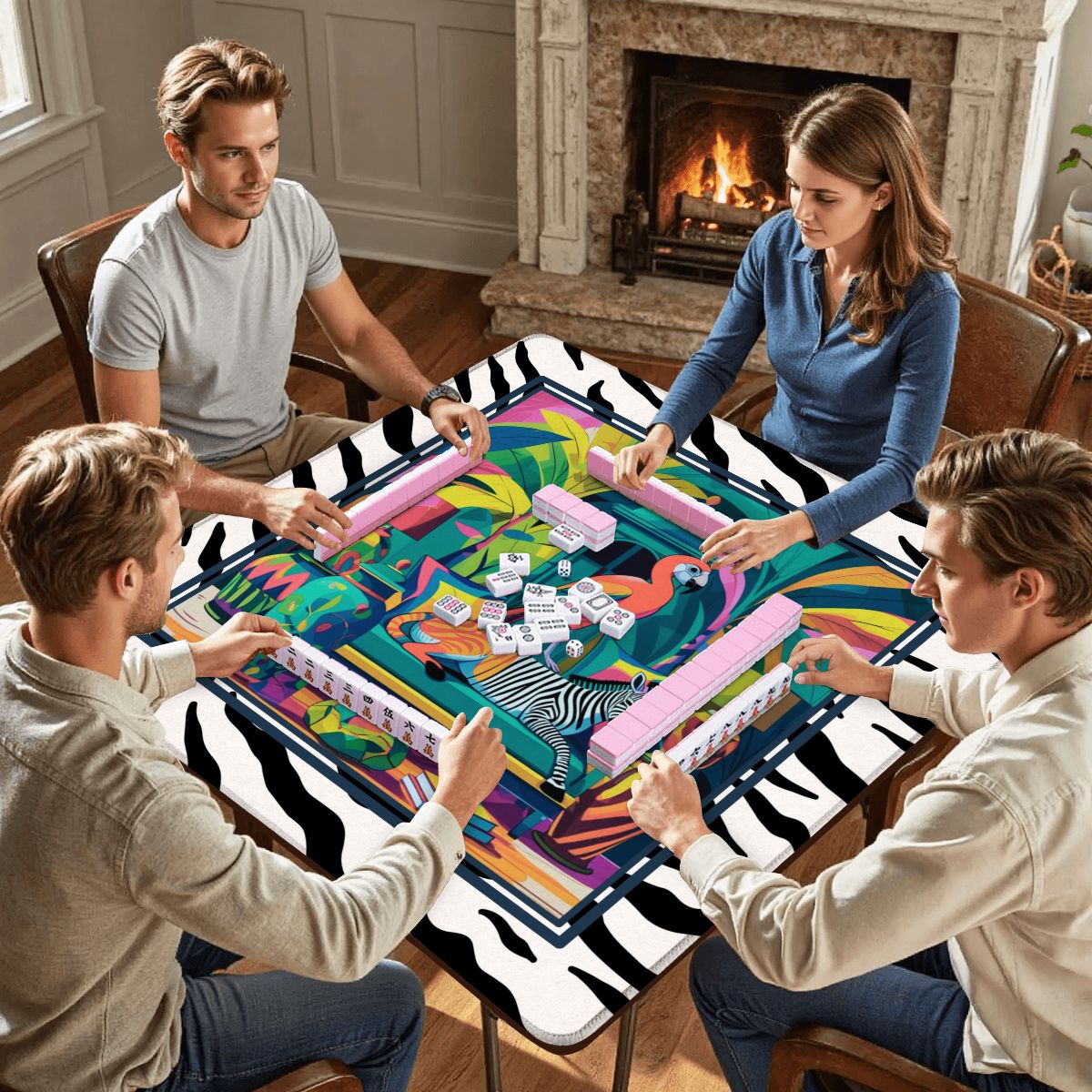 Wild Thang Animal Print Mahjong Mat 33"x33" (Ship Rolled up)
