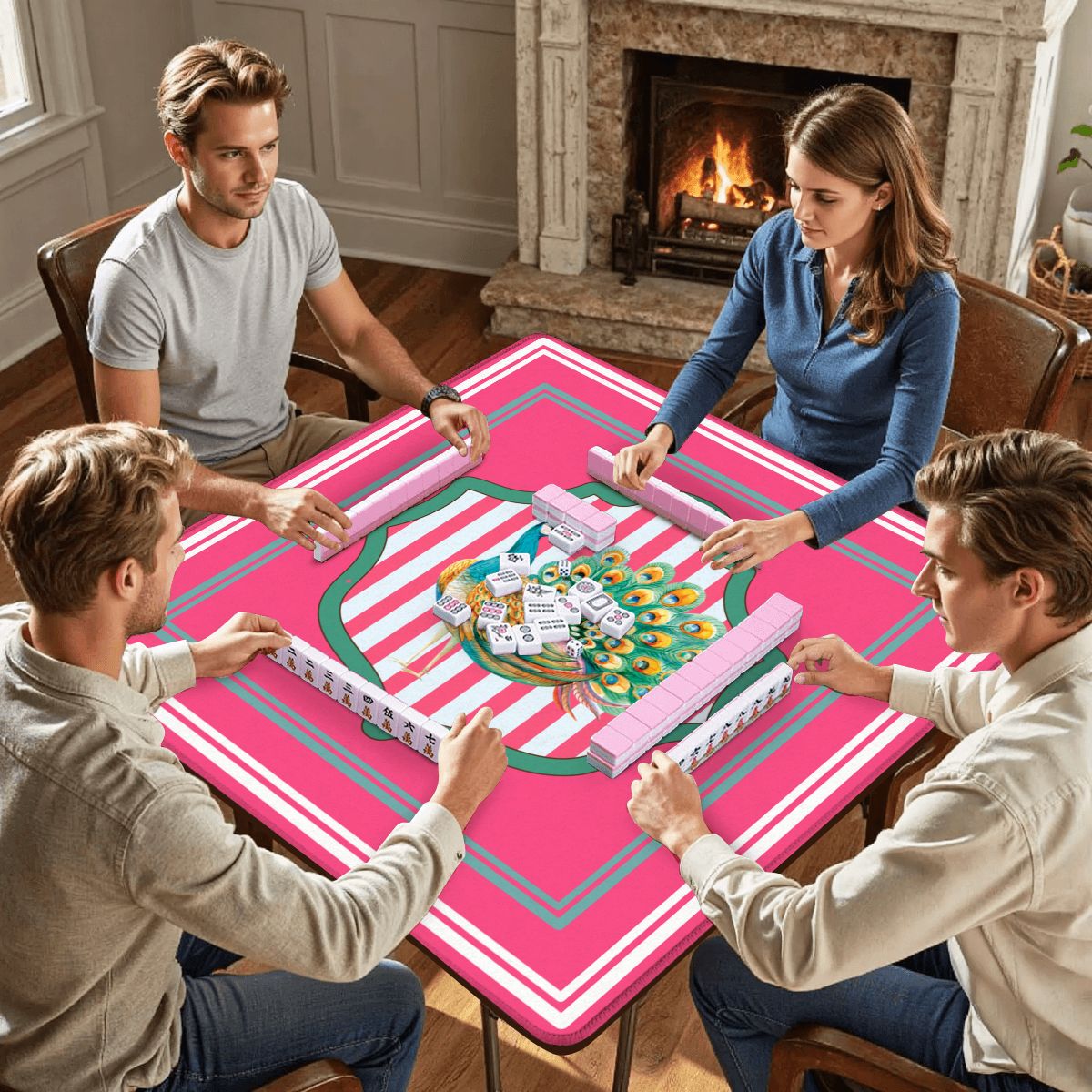 Pretty As A Peacock Hot Pink Mahjong Mat
