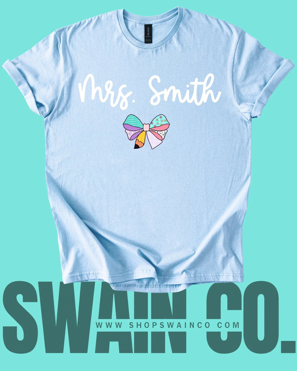 Personalized Pencil Bow T-Shirt – Custom Teacher or Grade Name Tee – Back to School Shirt – Teacher Gift – Student Shirt – Classroom Style