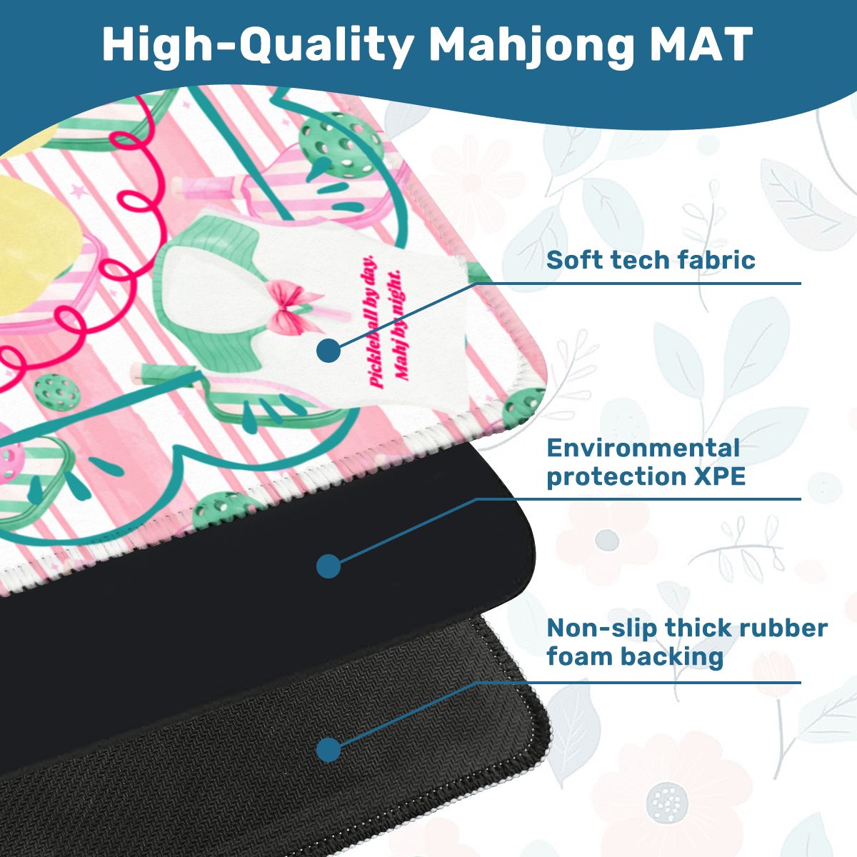 Mahjong Pickleball By Day, Mahj By Night, Whimsical Fun Mahjong Mat