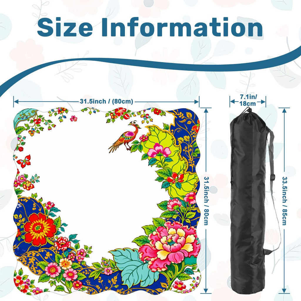 Tobacco Leaf Asian Chinoiserie Floral Scalloped Mahjong Mat