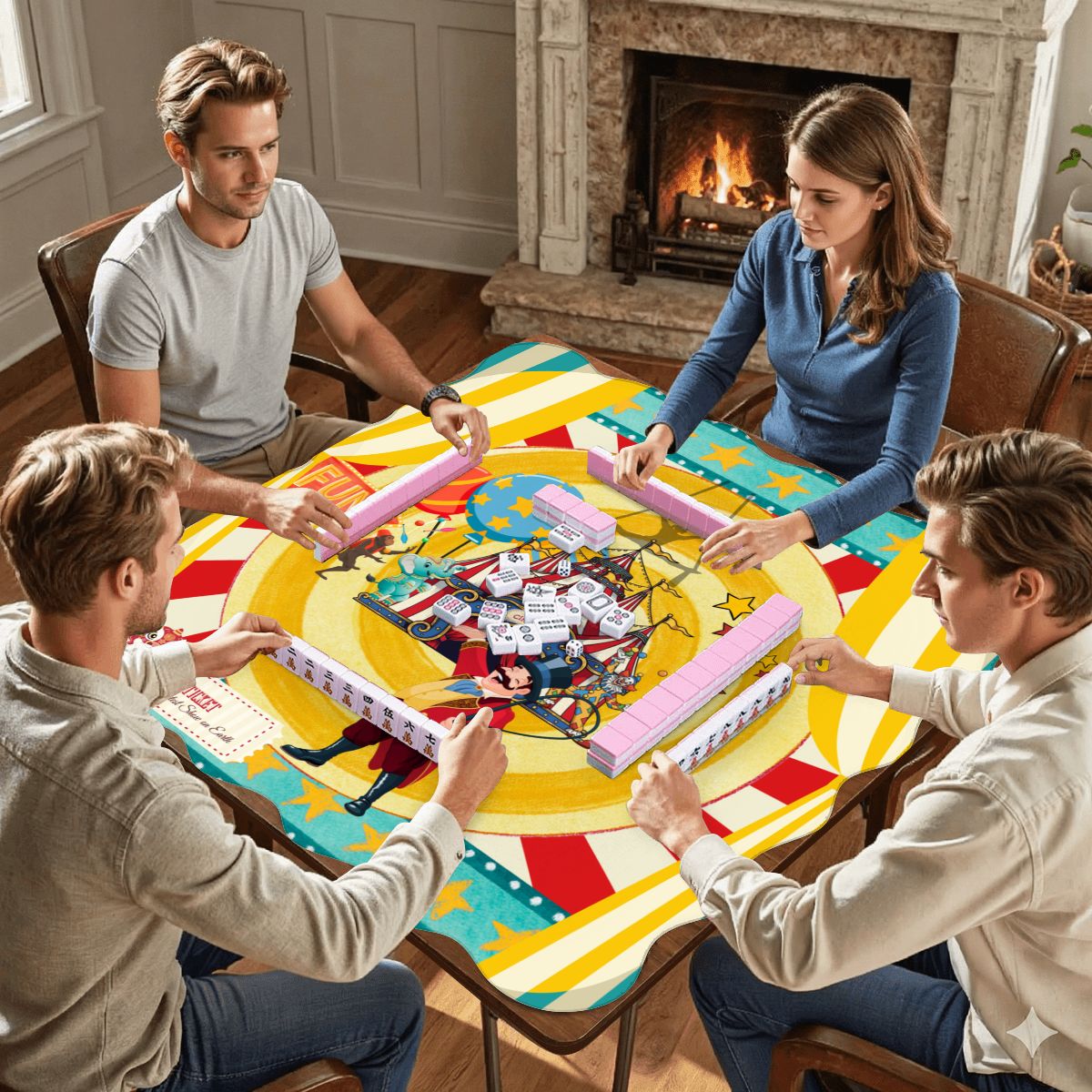 Send in the Clowns Circus Themed Scalloped Mahjong Mat