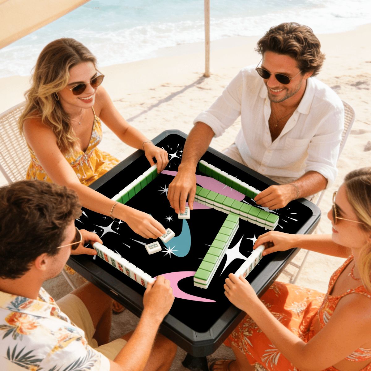 Sky Rockets In Flight Modern Black Mini Mahjong Mat