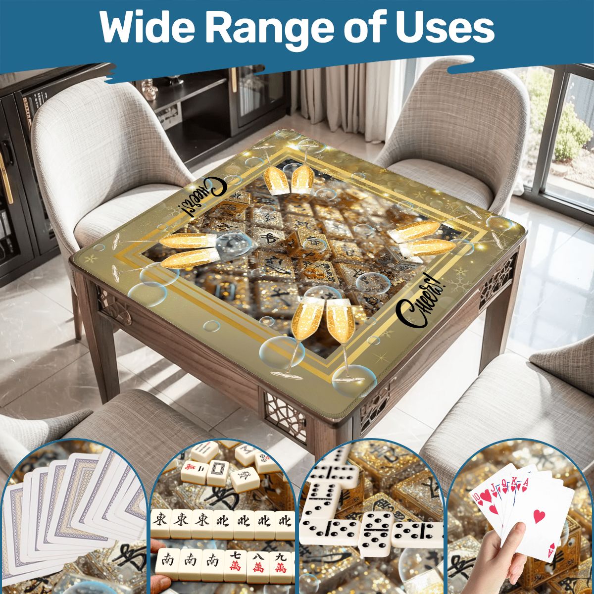 New Year's Eve Mahjong Mat, Glitz Gold