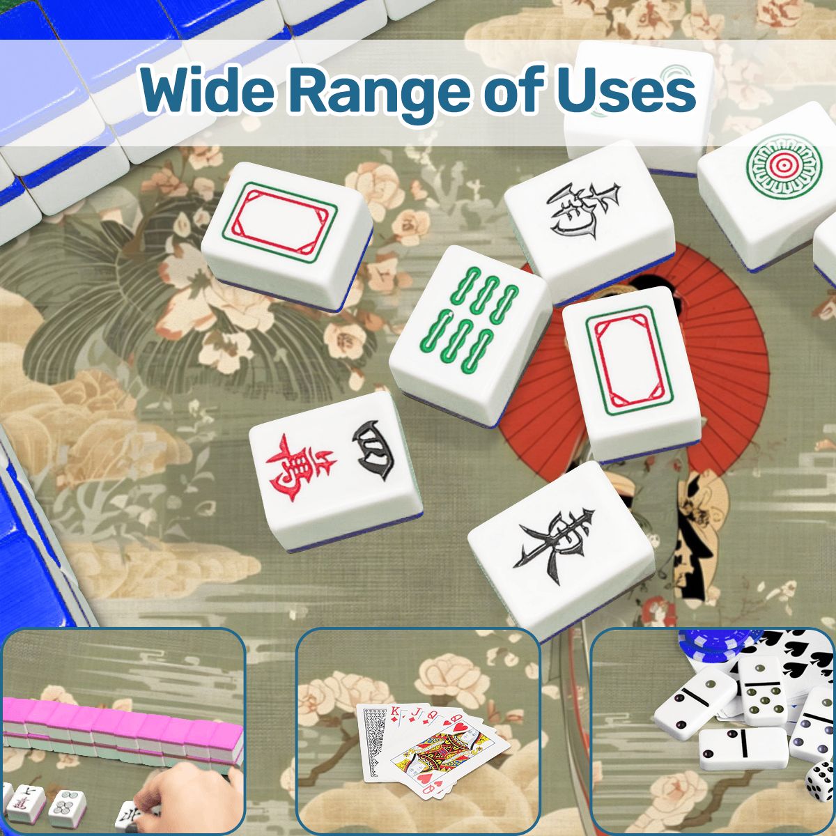 Floral Asian Geisha Girl Scalloped Mahjong Mat