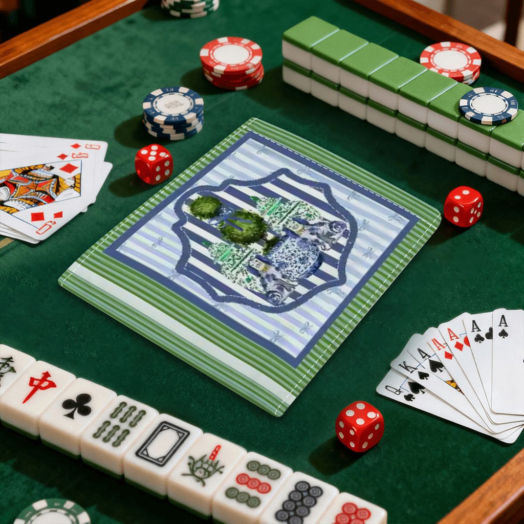 Chinoiserie Staffordshire Dogs Green Blue Striped 4 Mahjong Card Holder with Line Finder