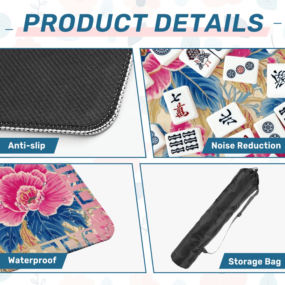 The Secret Garden Floral Pink, Blue Mahjong Mat