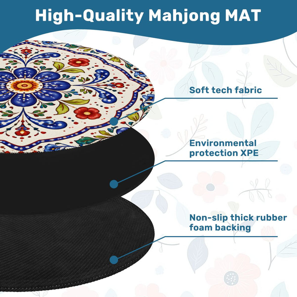 Polish Pottern Blue Porcelain Round Mahjong Mat