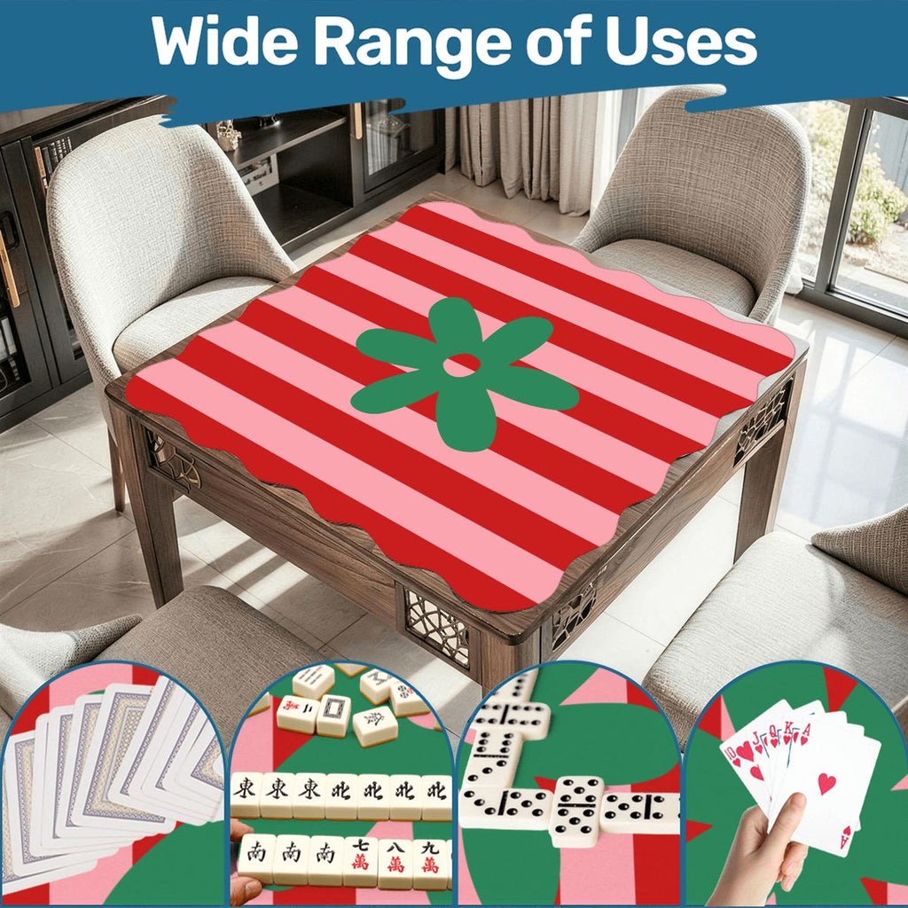 The Daisy Mae Red And Pink Preppy Striped Scalloped Mahjong Mat