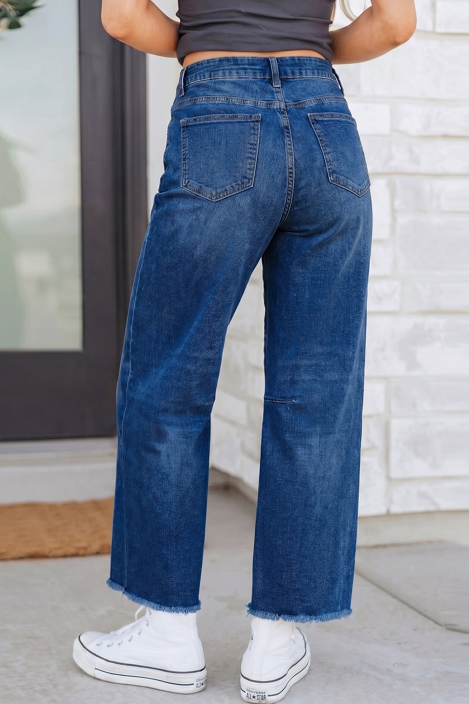 Beau Blue Frayed Cropped Straight Jeans