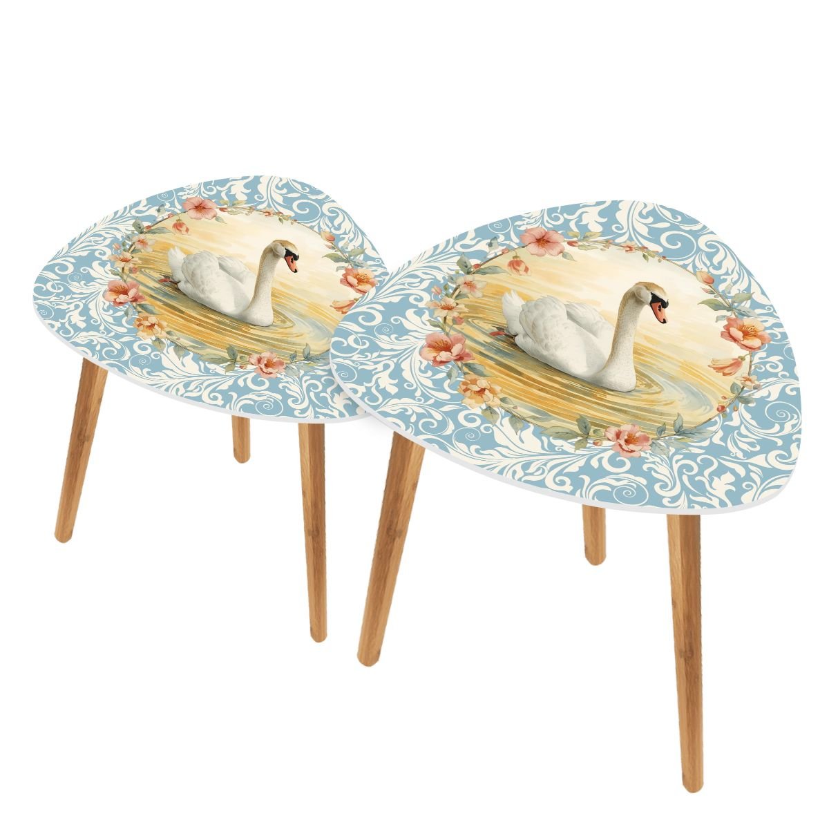 On Golden Pond Floral Swan Modern Nesting Tables