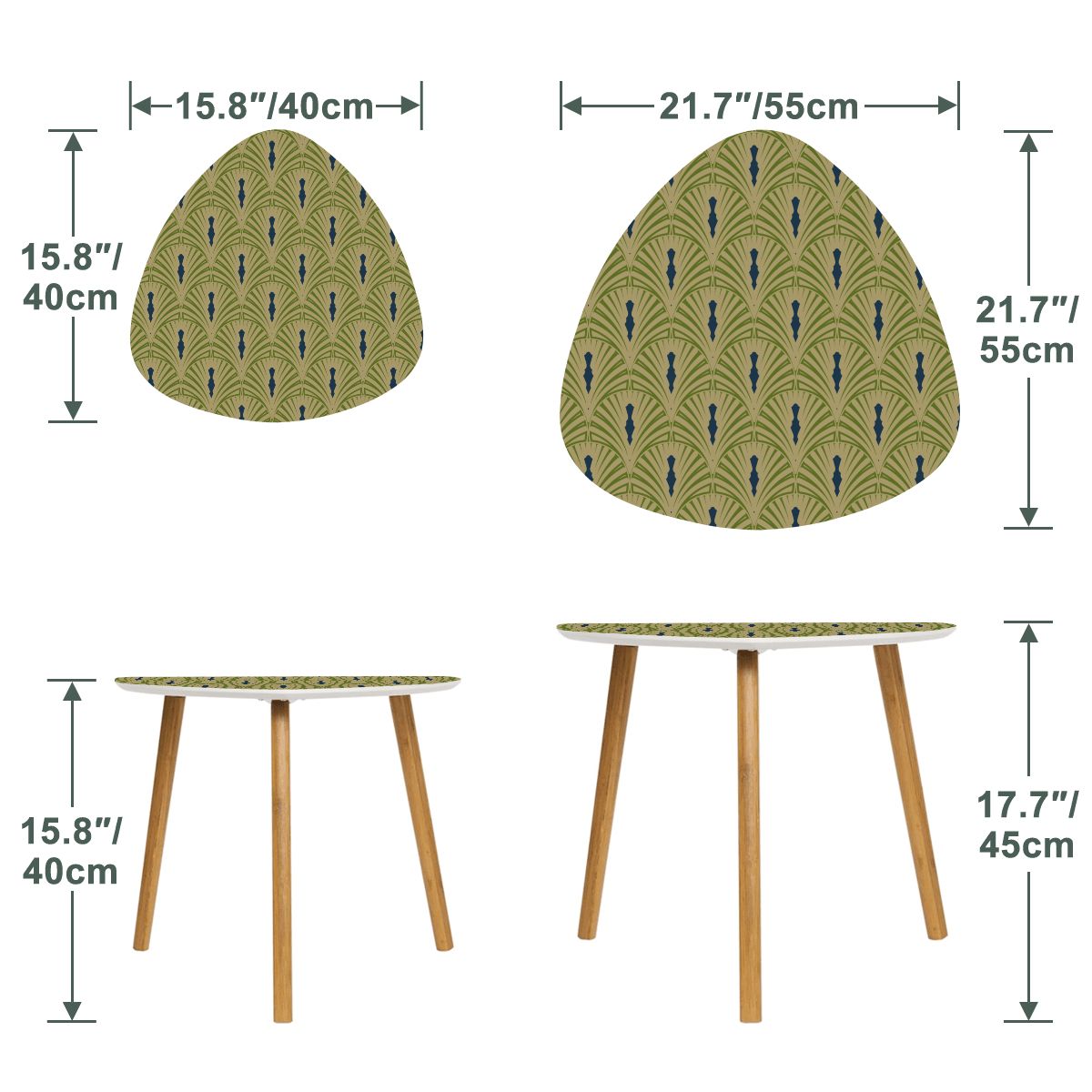 Art Deco Modern Nesting Tables, Army Green Navy Blue Designed