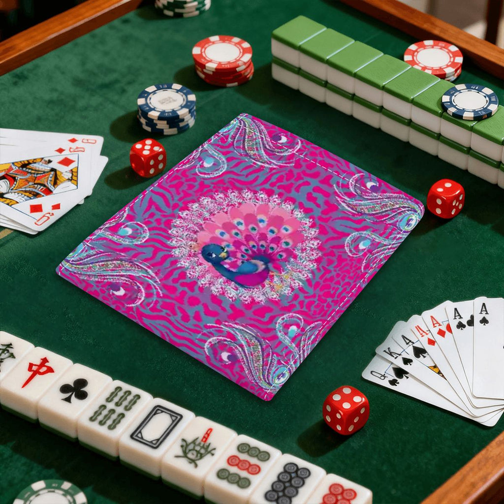 Playful Peacock Floral Hot Pink, 4 Mahjong Card Holder with Line Finder