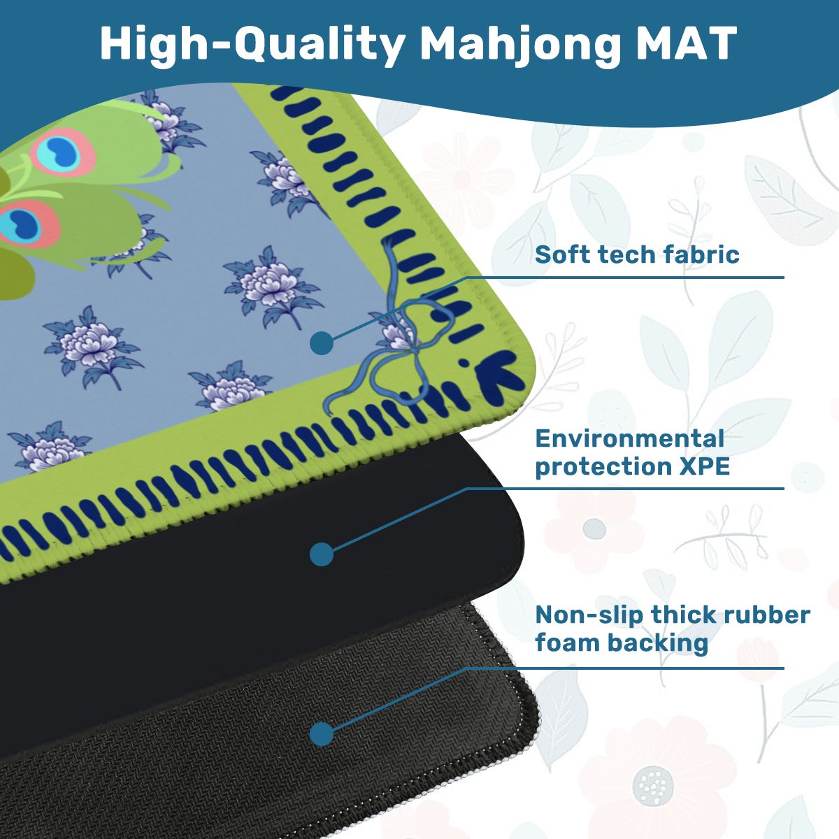 Cutie Patootie Peacock Whimsical Lime Green Royal Blue Mahjong Mat