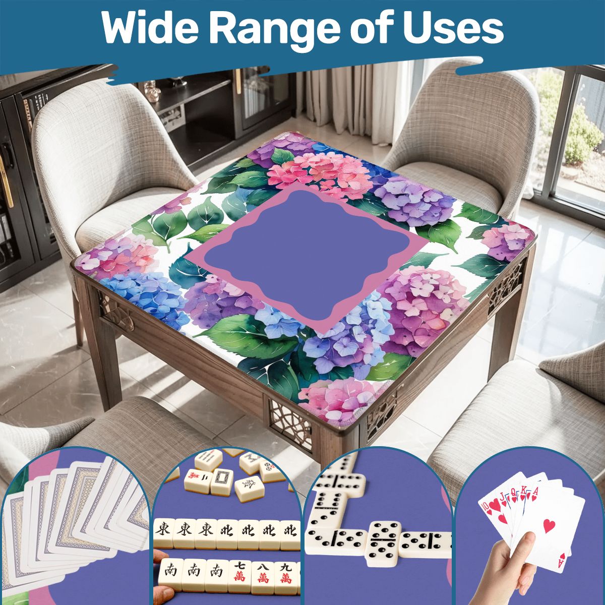 Watercolor Hydrangea Blooms In Purple Pink Pastel Mahjong Mat