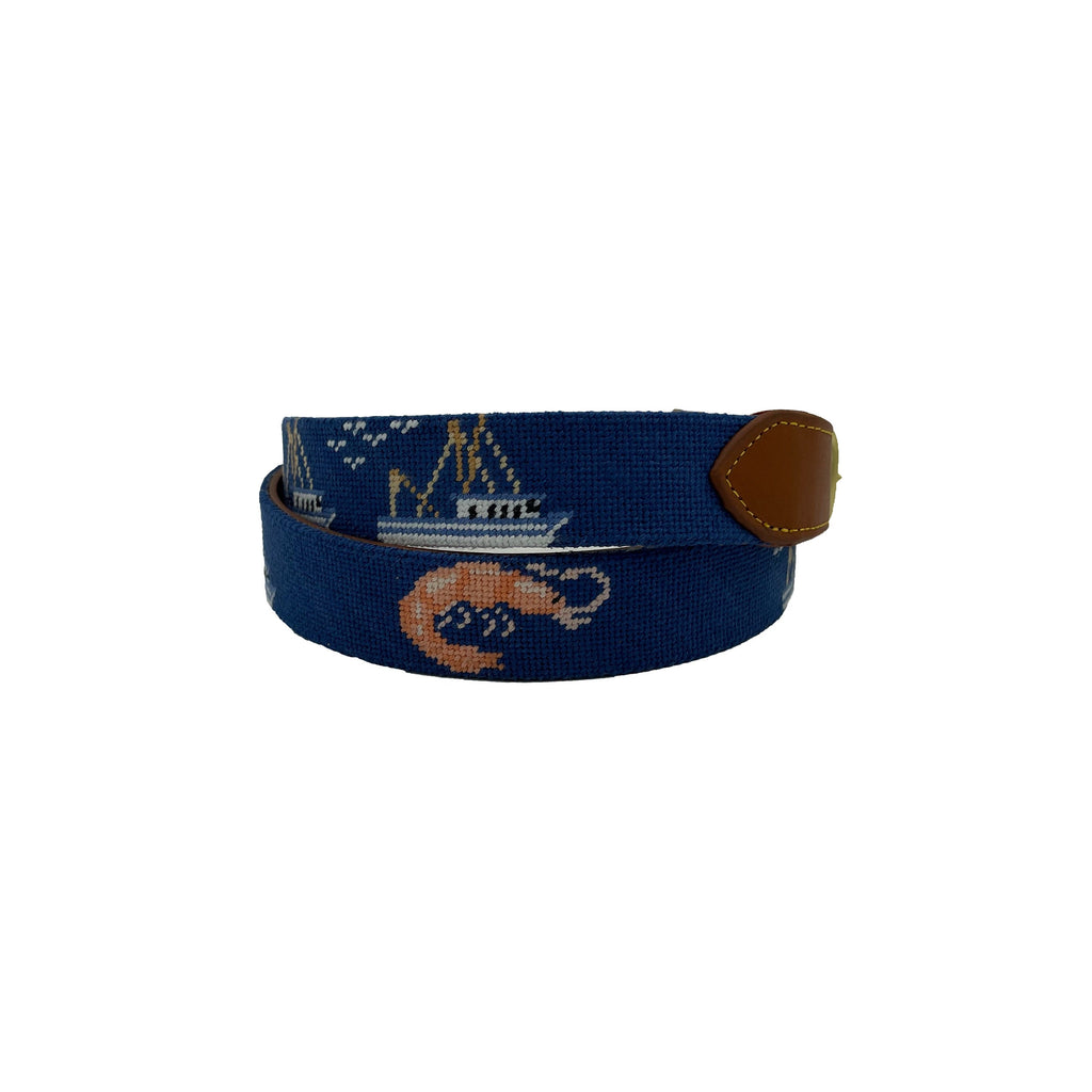 Shrimp and Boats Needlepoint Belt
