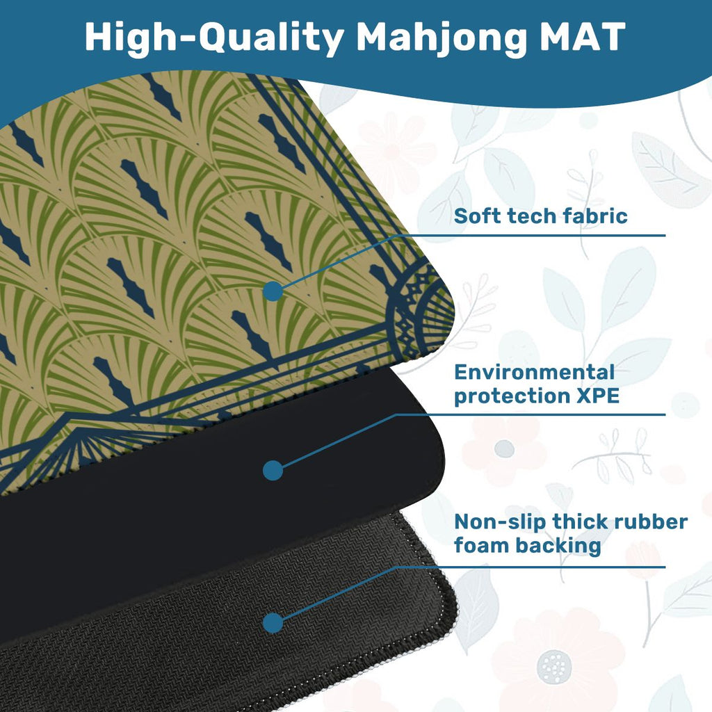 Art Deco Designed Mahjong Mat, Green Blue Speakeasy Collection