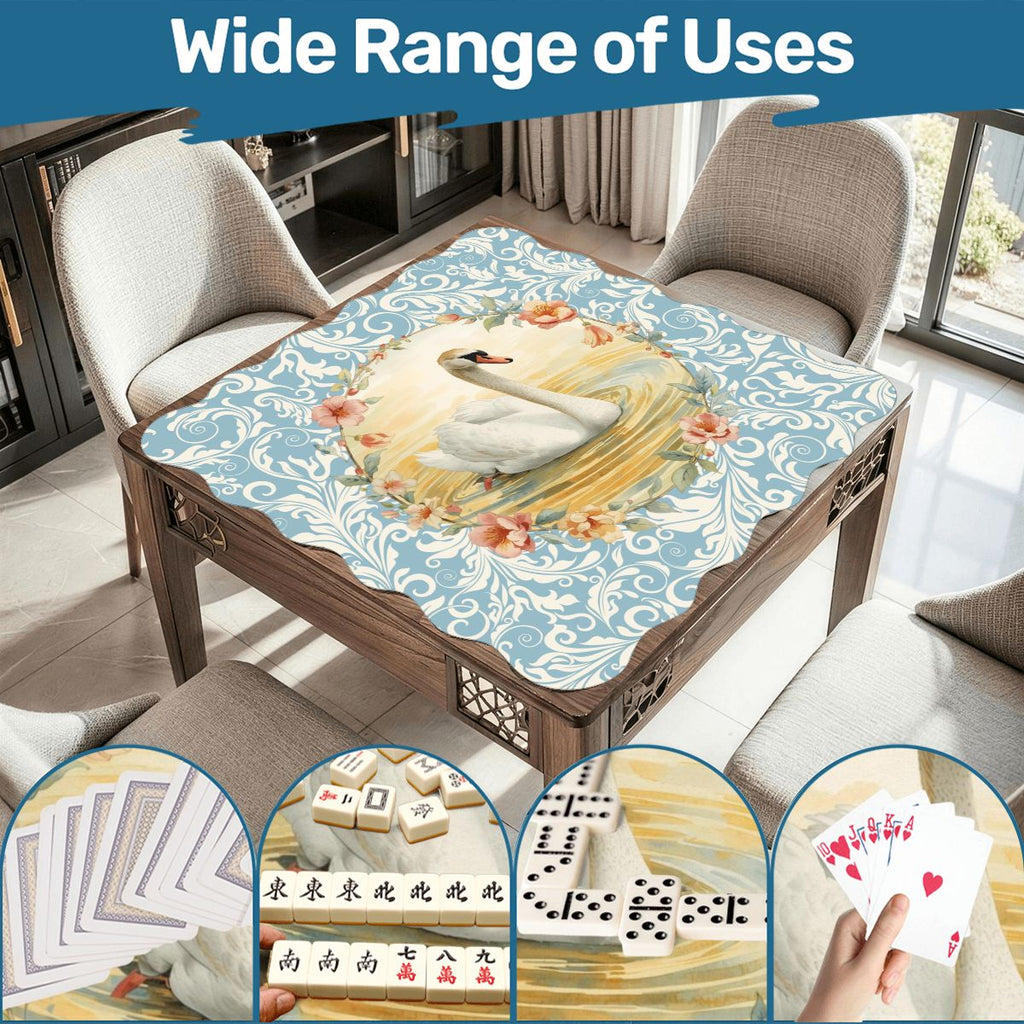On Golden Pond Swan Floral Scalloped Mahjong Mat
