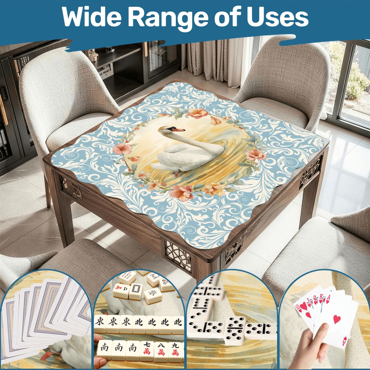 On Golden Pond Swan Floral Scalloped Mahjong Mat