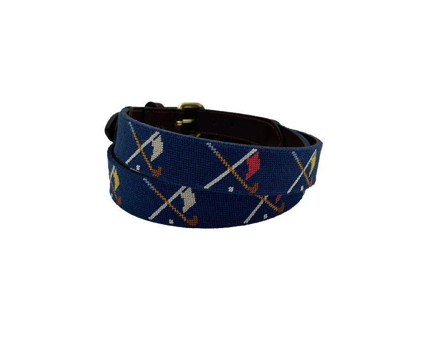 Golf Clubs and Flags Crossed Needlepoint Belt