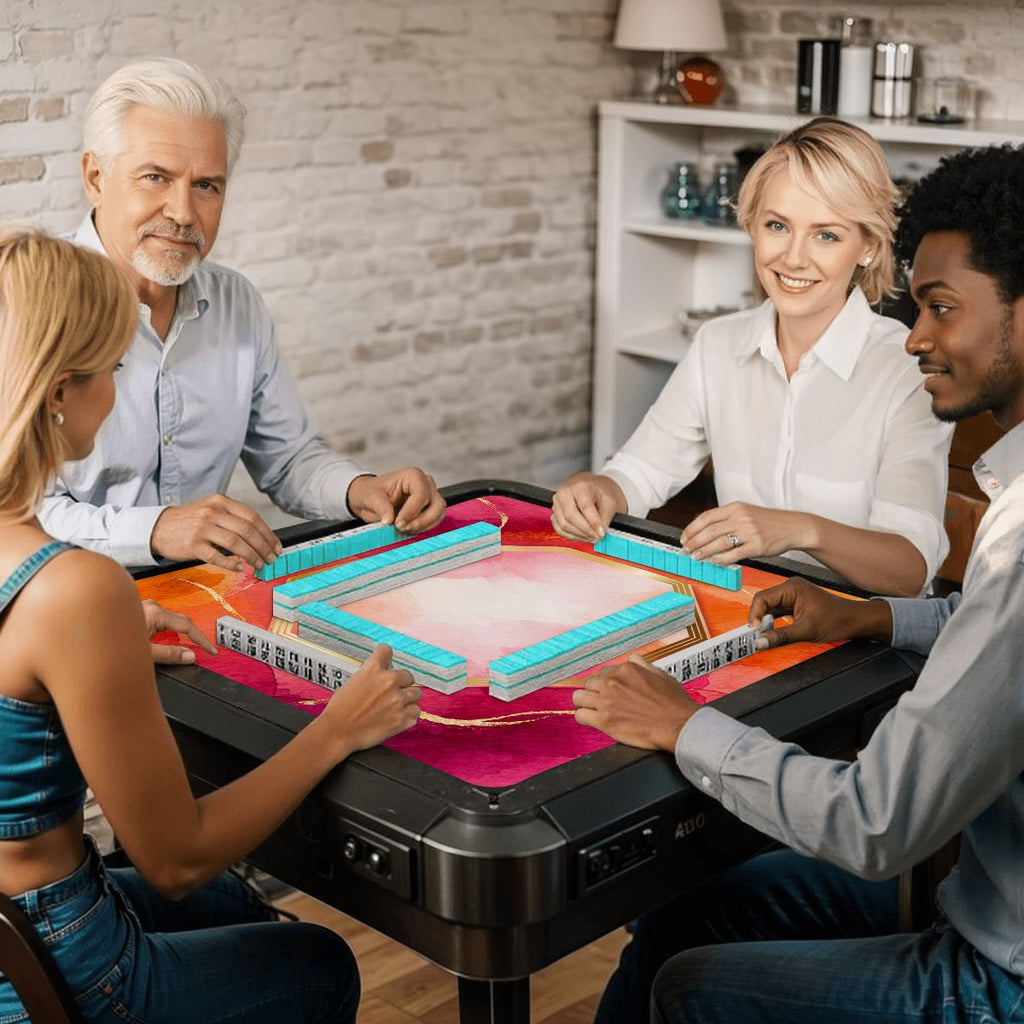 Bejeweled Watercolor, Fuchsia, Orange And Gold Flecked Mahjong Mat