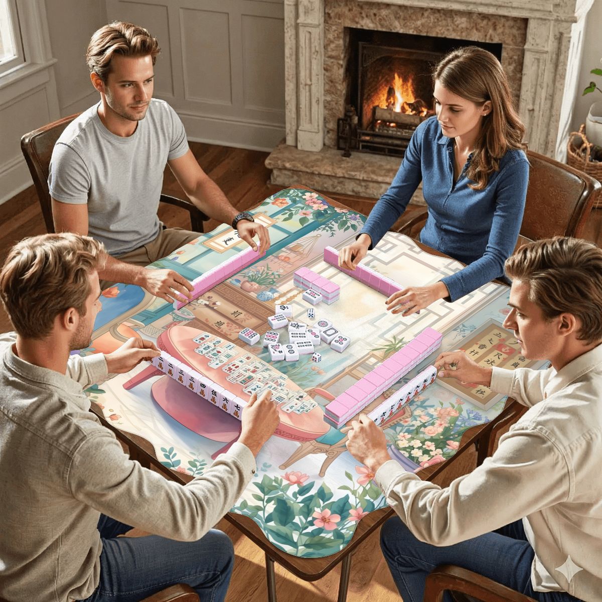 Mahjong Garden Tea Room Dainty Scalloped Mahjong Mat