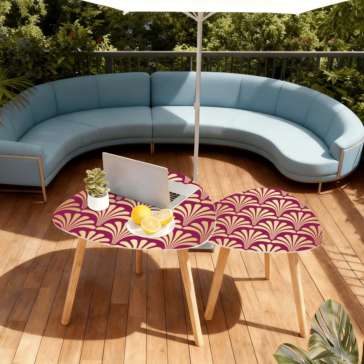 Art Deco Modern Nesting Tables In Burgundy And Gold