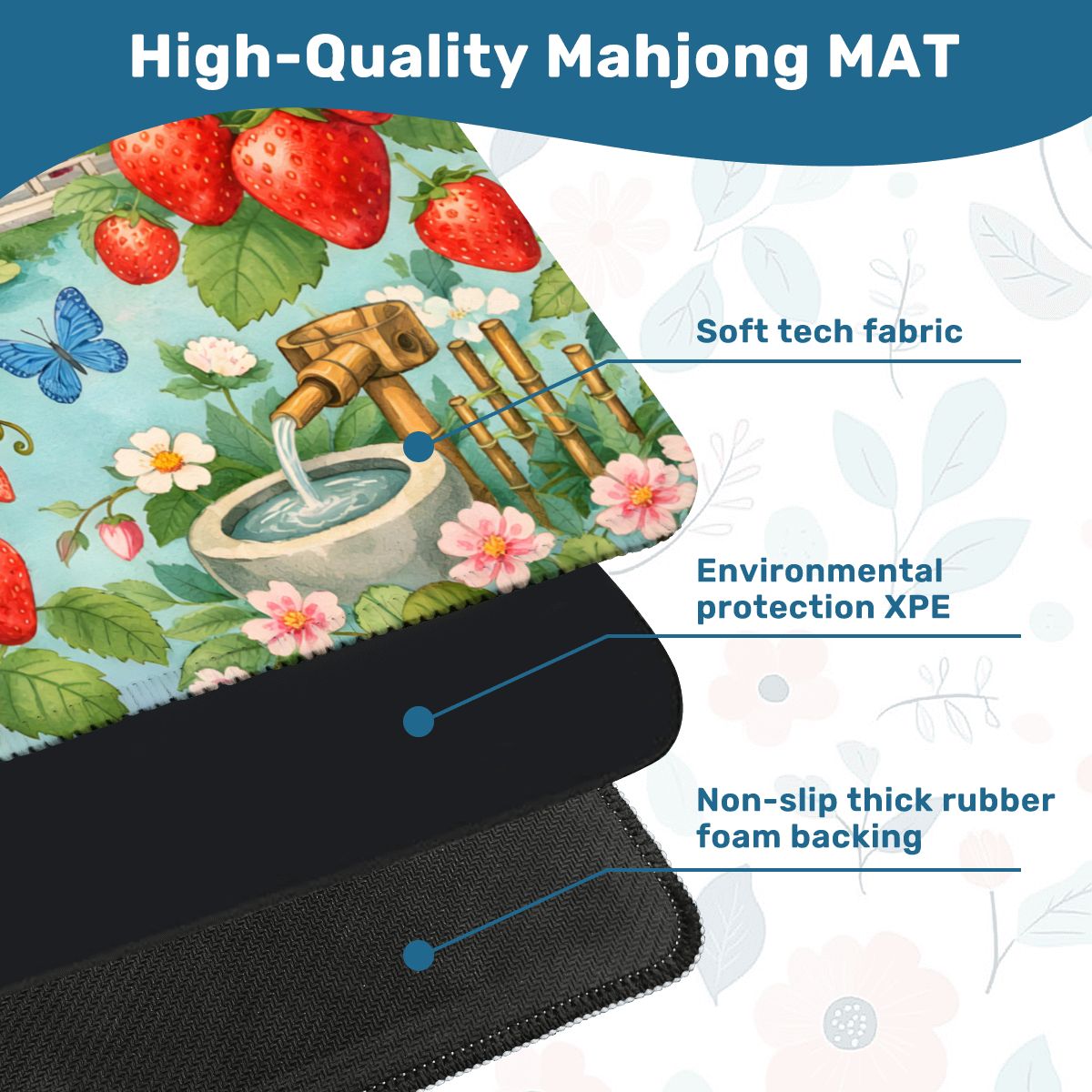 Strawberry Pagoda Garden Watercolor Mahjong Mat