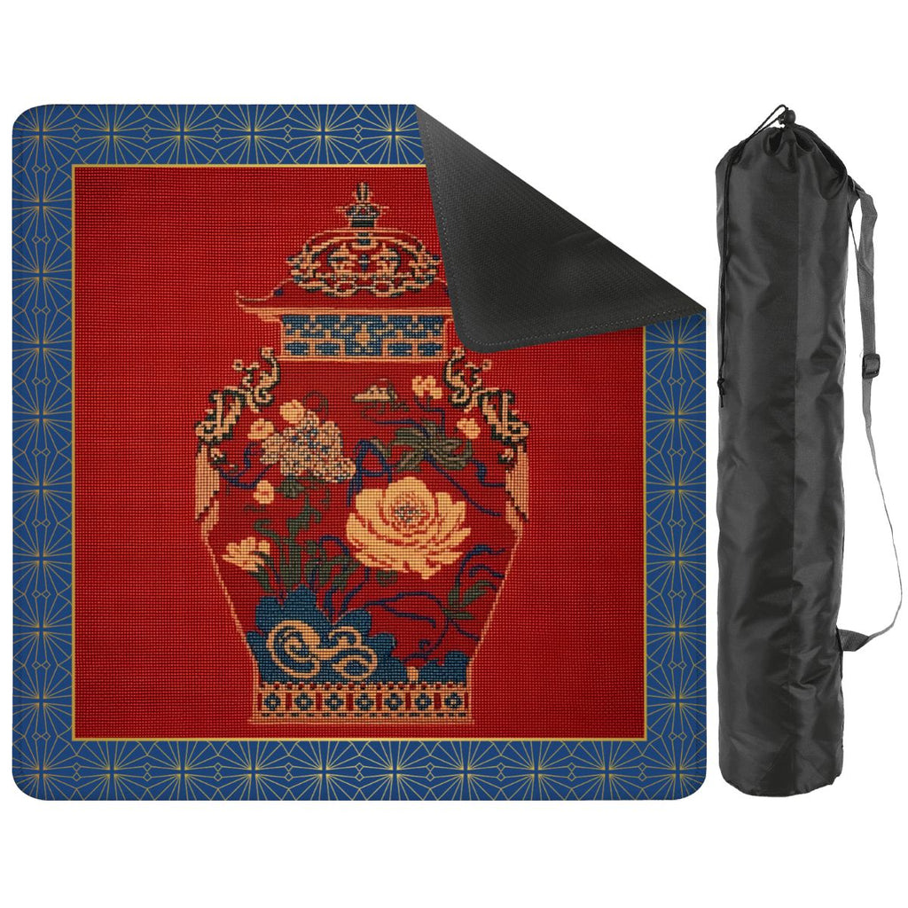 Chinoiserie Ginger Jar Faux Needlepoint Mahjong Mat