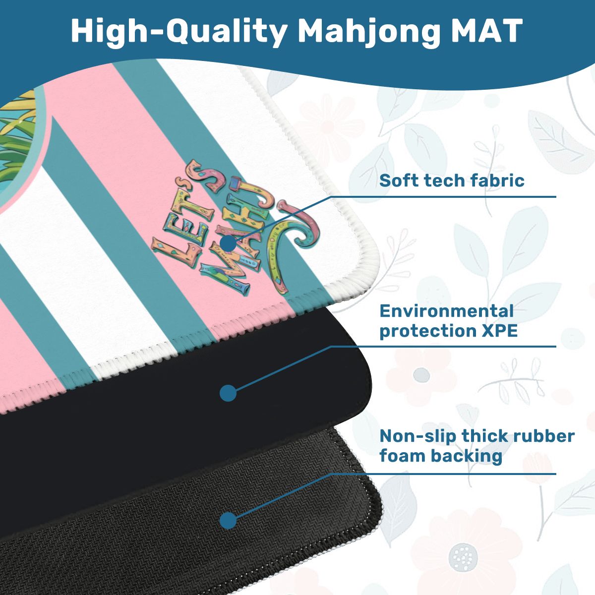 Let's Mahj, Tropical Flamingo Pink, White And Aqua Mahjong Mat