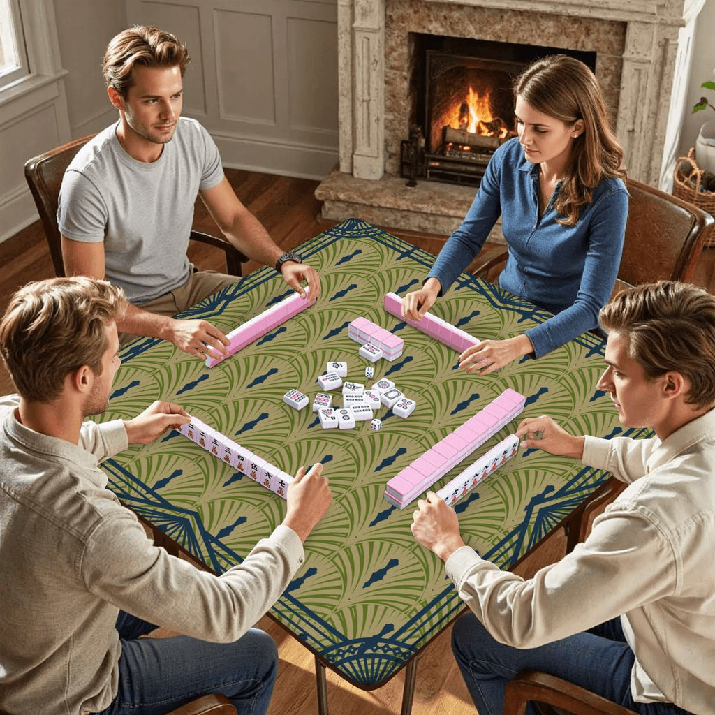 Art Deco Designed Mahjong Mat, Green Blue Speakeasy Collection