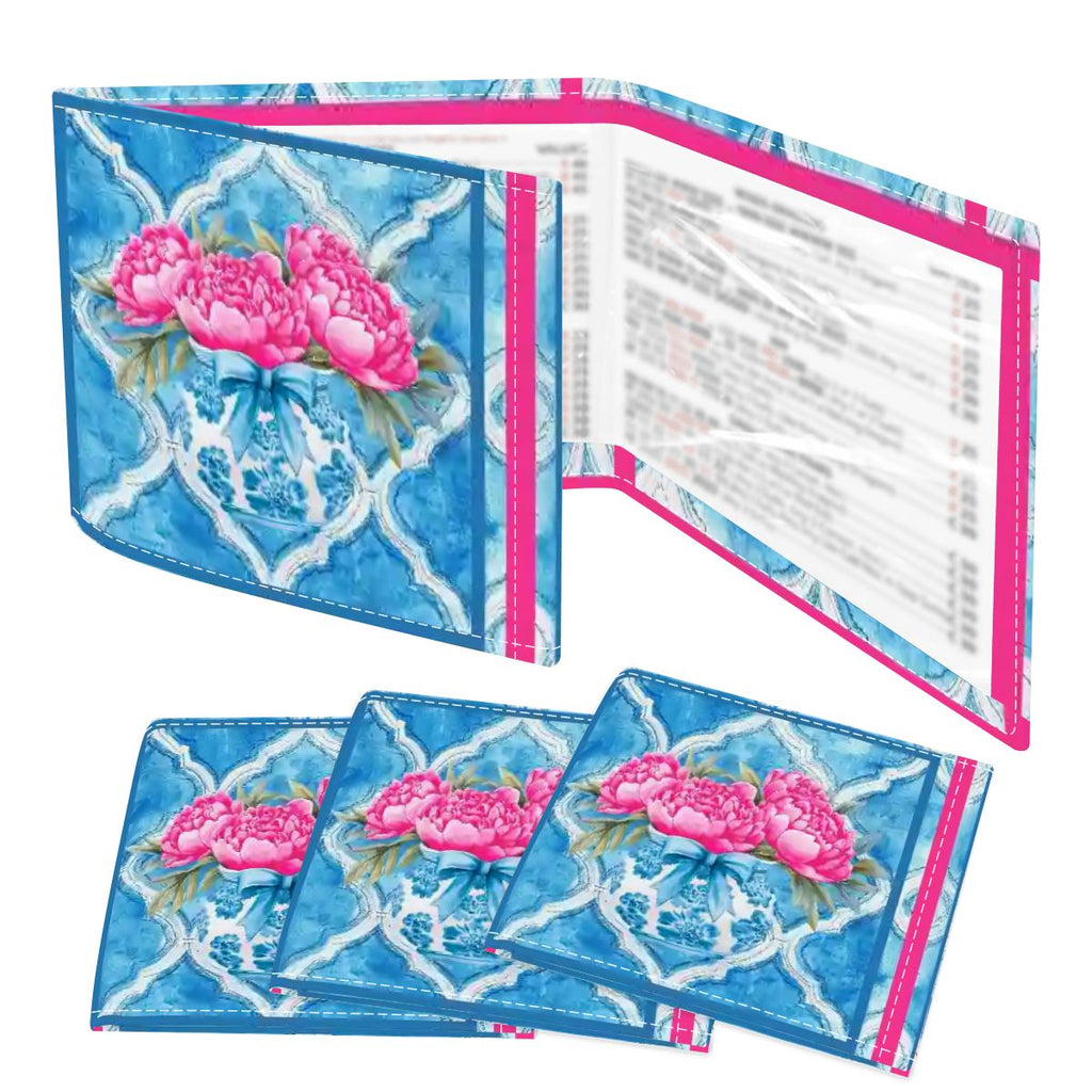 Pink Peony Watercolor Blue, 4 Mahjong Card Holder with Line Finder