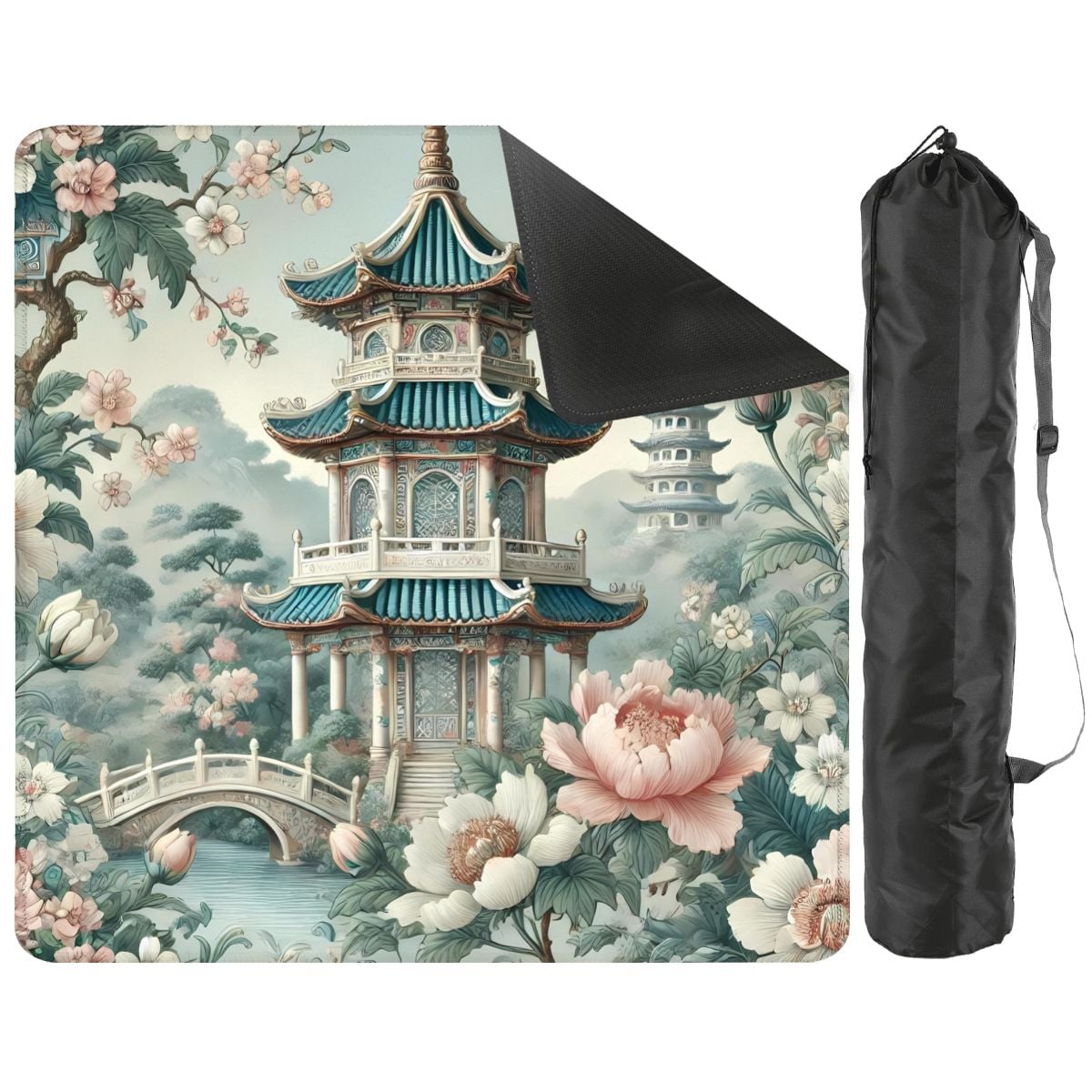 Asian Pagoda Gardens Chinoiserie Mahjong Mat