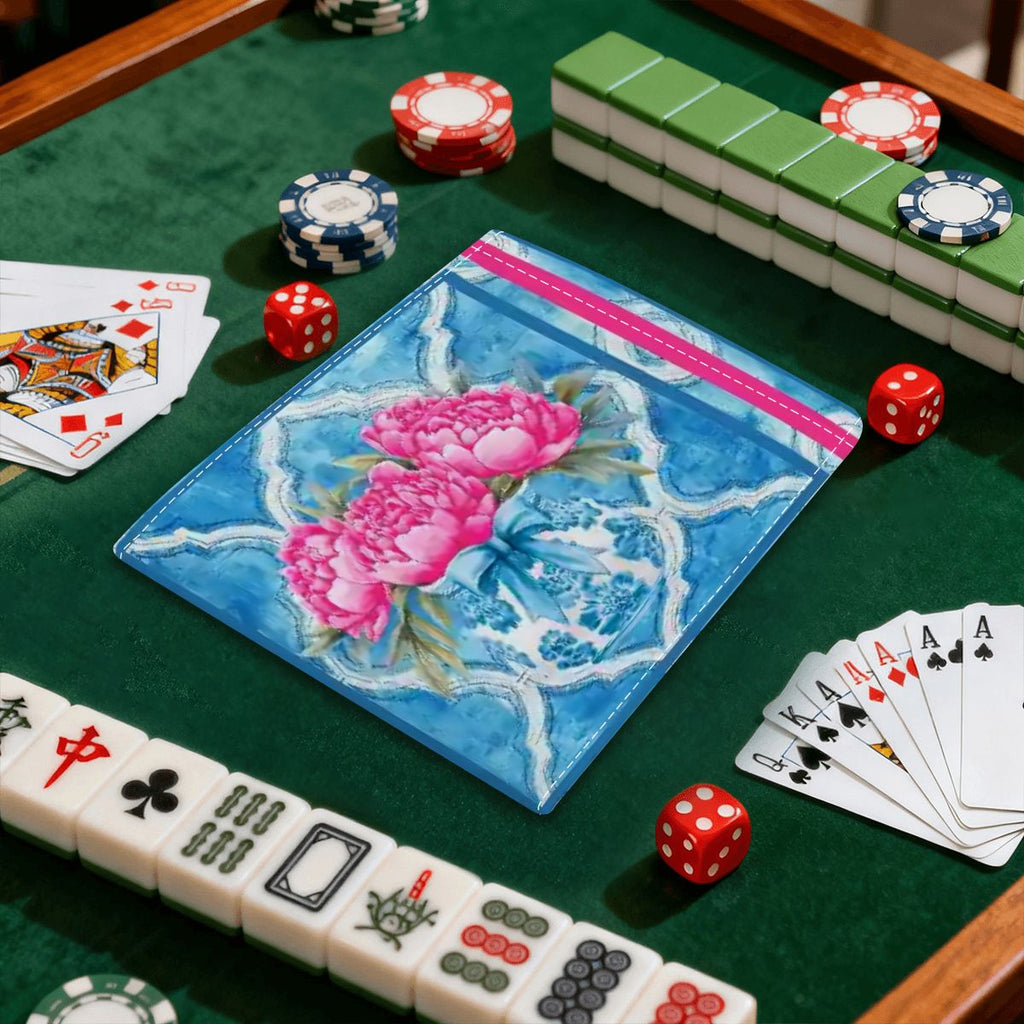 Pink Peony Watercolor Blue, 4 Mahjong Card Holder with Line Finder