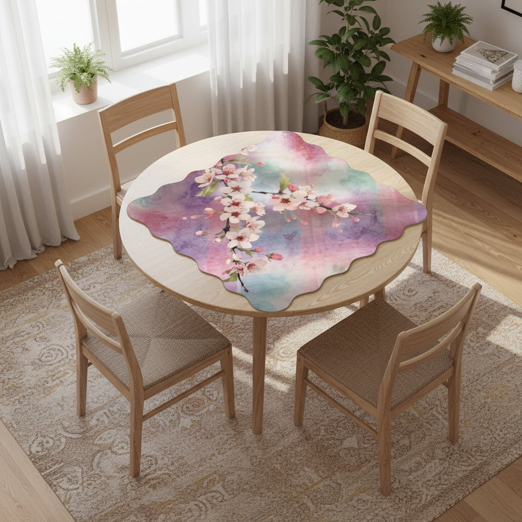 Blossoms In Bloom Dainty Watercolor Plaid Scalloped Mahjong Mat