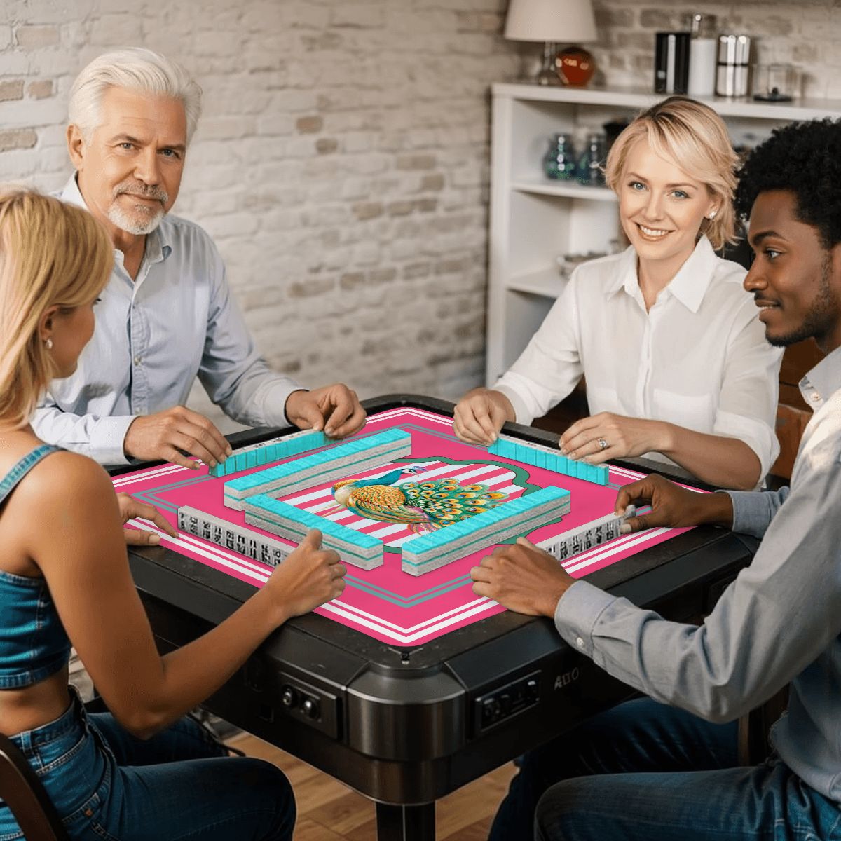 Pretty As A Peacock Hot Pink Mahjong Mat