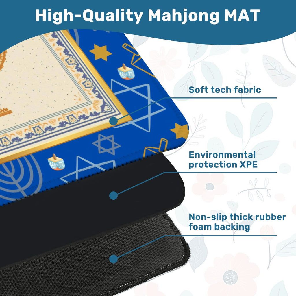 Hanukkah Mahjong Mat With Menorah And Dreidels